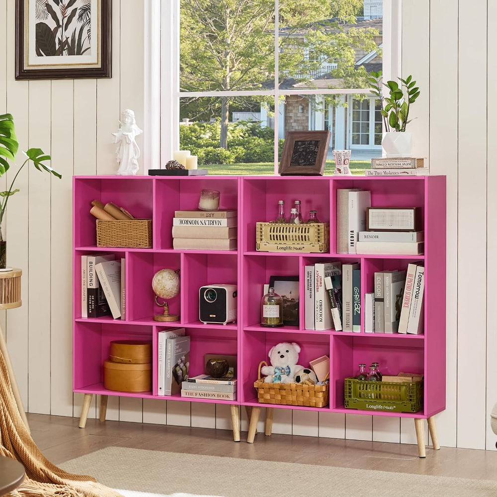 LEYAOYAO Cube Bookshelf, Mid-Century Modern Book Shelf with Legs, Pink