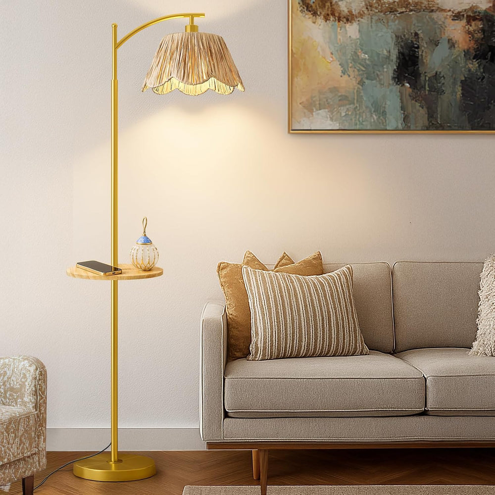 Oneach Floor Lamp with Table for Bedroom, Boho Standing Lamps with Foot Switc...