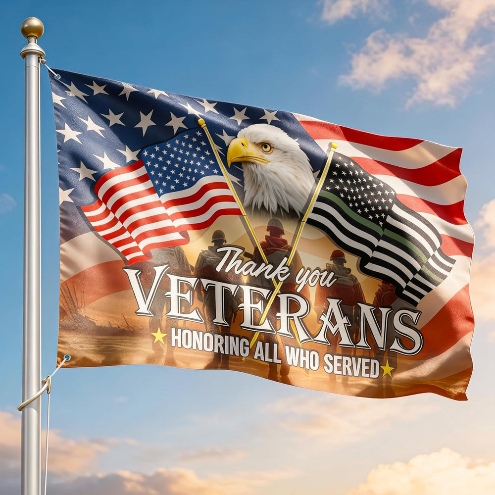 FLAGWIX Thank You Veterans Army Flag, 3 x 5 ft Polyester Grommet Flag