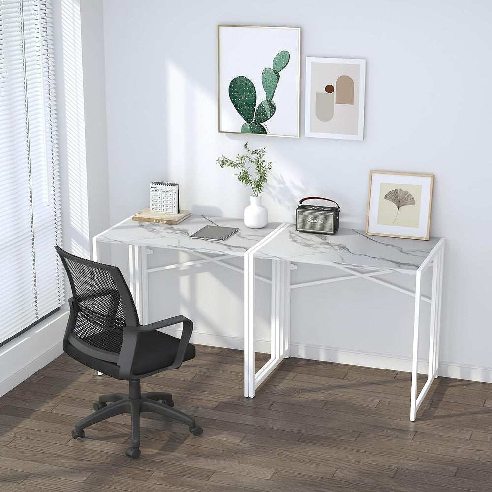 Lutown-Teen 32 inch Folding Small Desk, White Marble