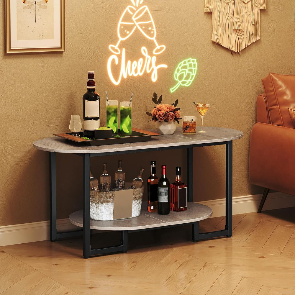 HOOBRO Coffee Table for Living Room, Oval Small Coffee Table with 2-Tier Open...