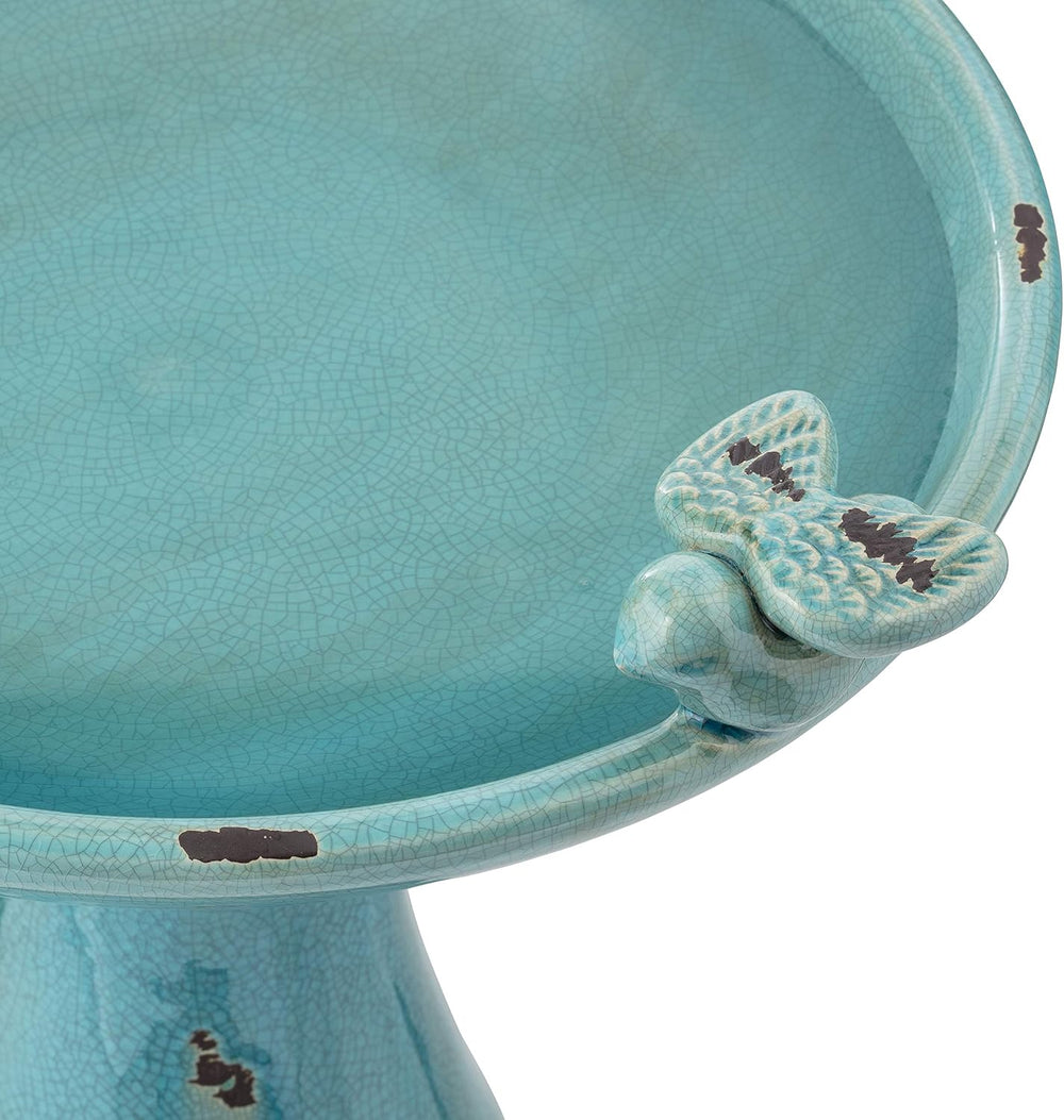 Alpine Corporation 25" Tall Outdoor Ceramic Antique Pedestal Birdbath wi...