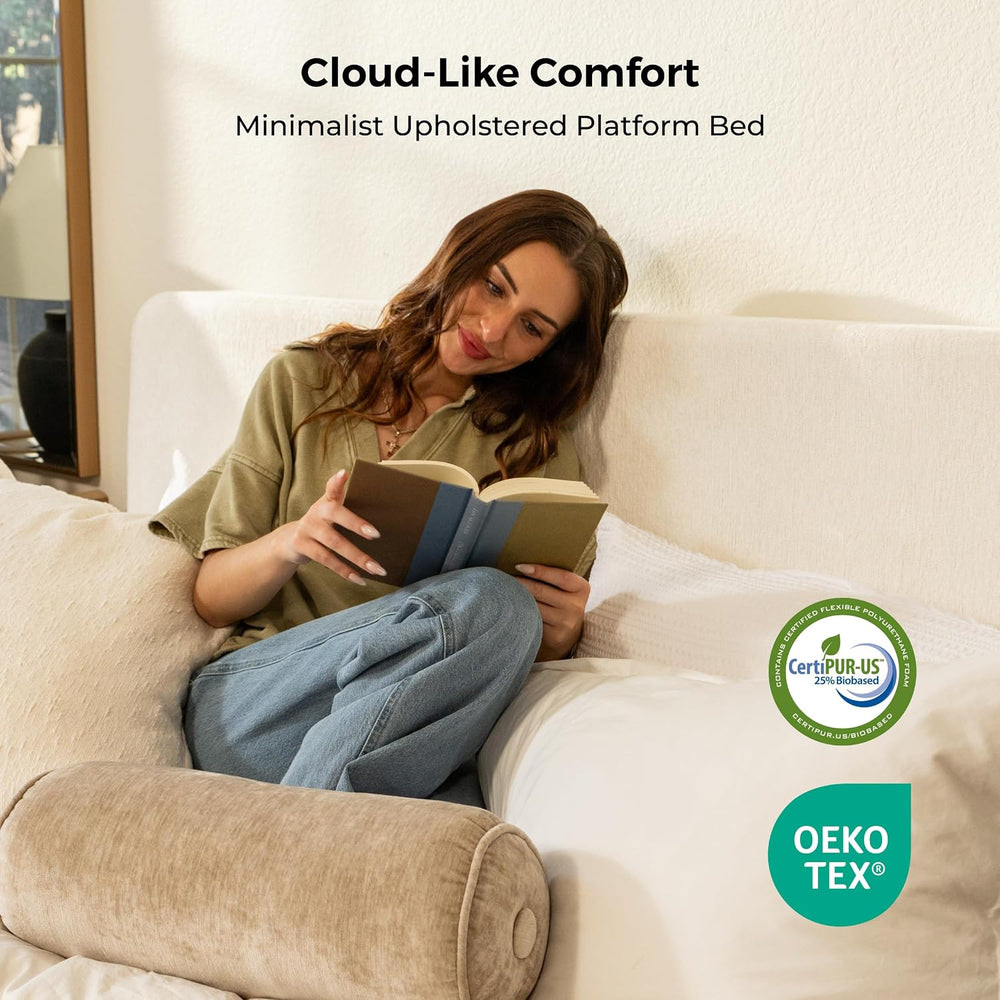 King Upholstered Bed Frame, King Size Cloud Bed Frame, White Platform Bed