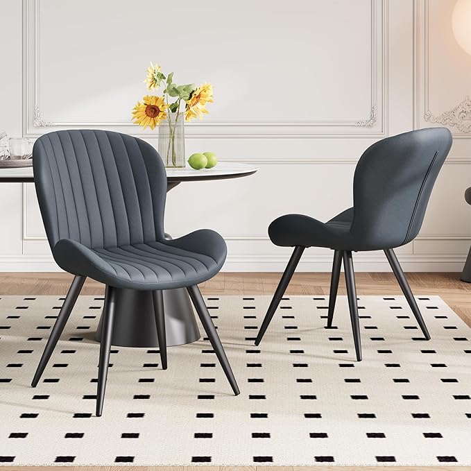 Dining Chairs Set of 6 Modern Fabric Dining Room Chairs Upholstered Dining Chairs with Thick Cushions Metal Legs Armless Back Chair for Kitchen and Living Room Charcoal Gray