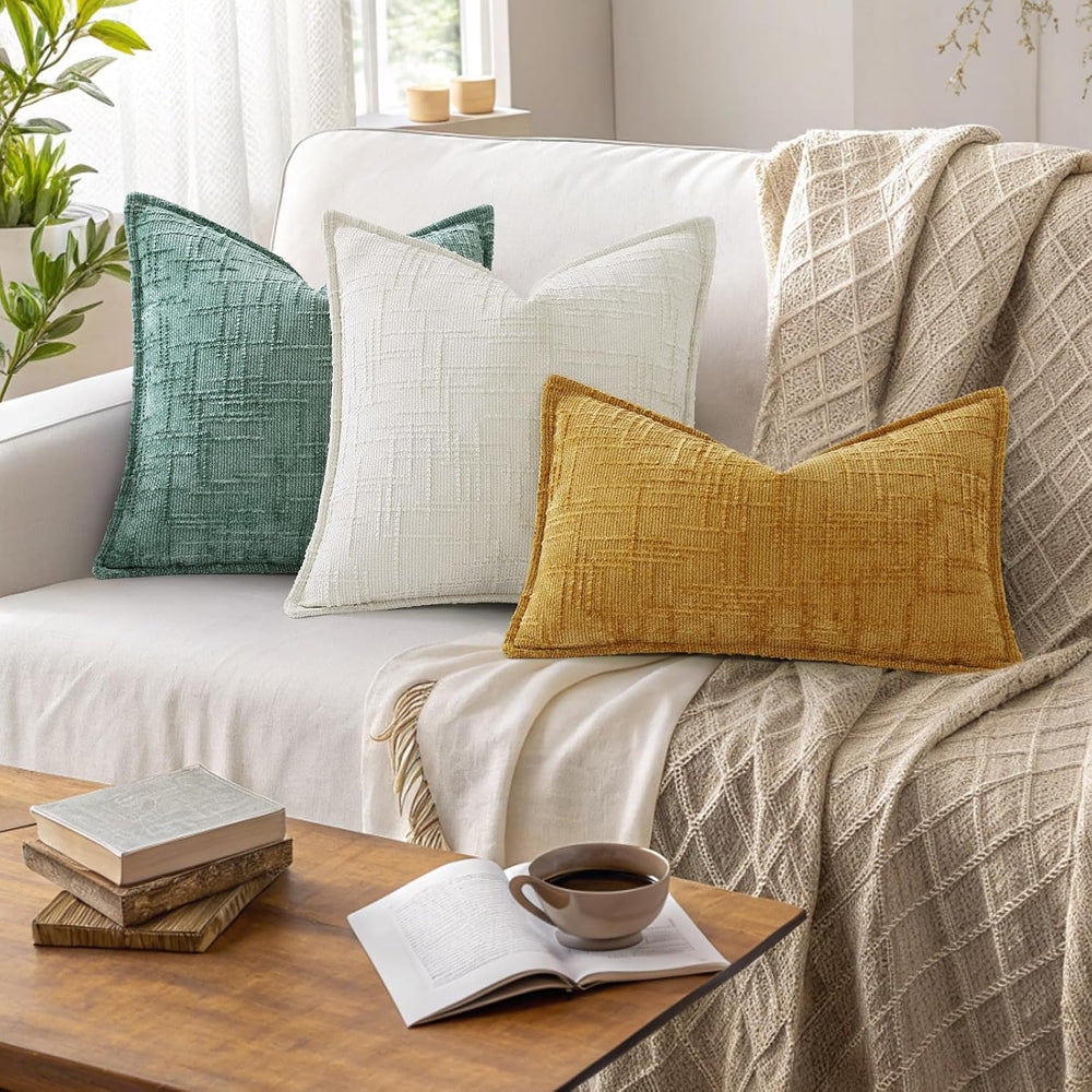 decorUhome Chenille Decorative Throw Pillow Covers 20x20 Set of 2, Aqua