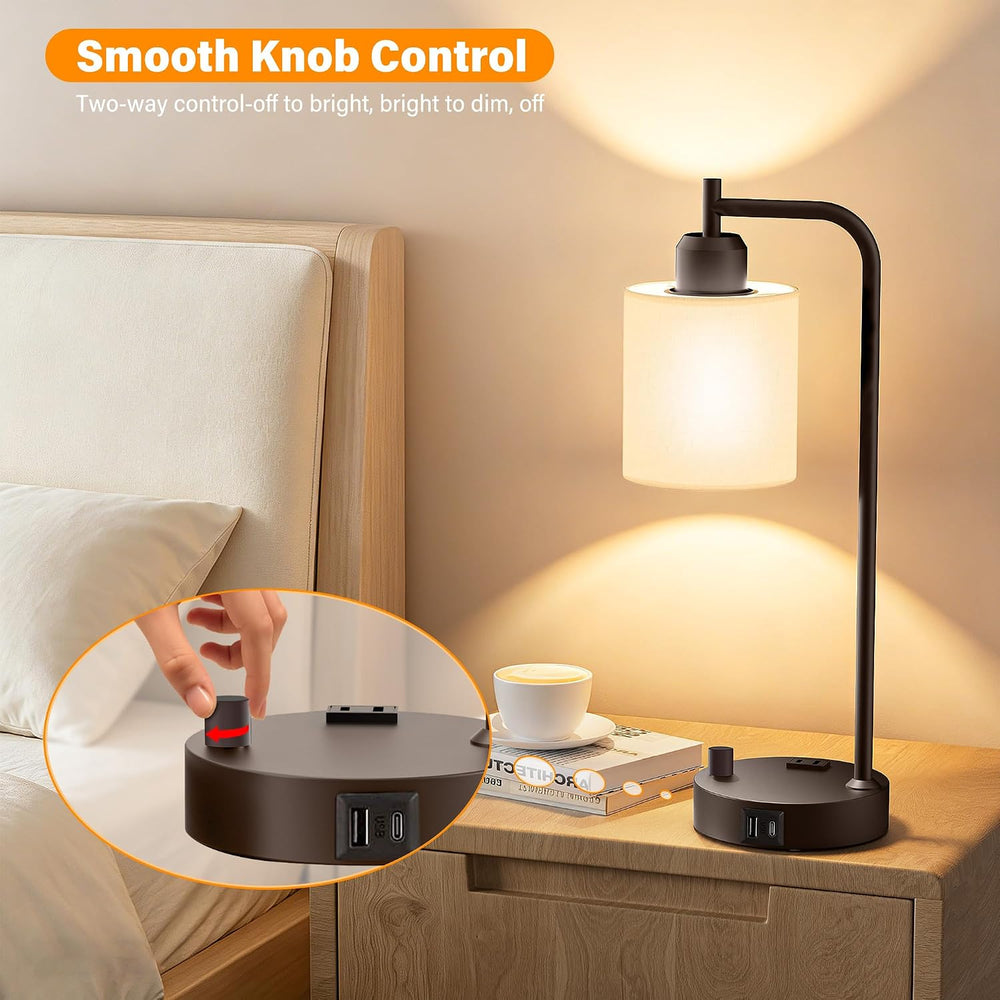 SIBRILLE Industrial Table Lamps with Linen Shade, Set of 2 Fully Dimmable Bed...