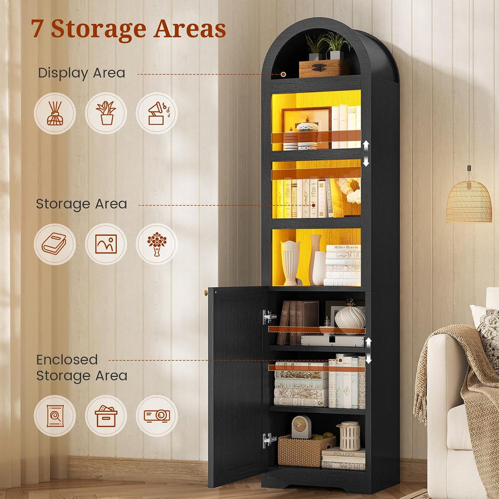 UPOSOJA 72" Tall Arched Narrow Bathroom Storage Cabinet with Lights, Sli...