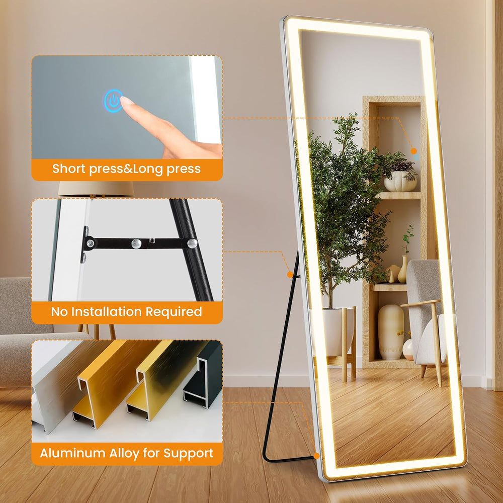LED Rectangular Full Length Mirror, 71"L x 26"W Body Standing Mirror