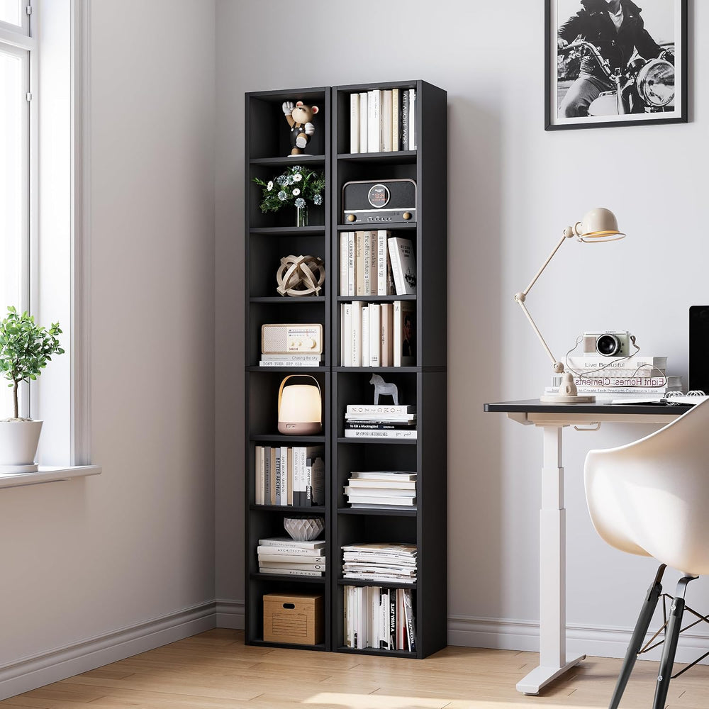 Bamjoy 71 Inches Tall Narrow Bookcase, 8-Tier Slim CD DVD Media Tower Rack, C...