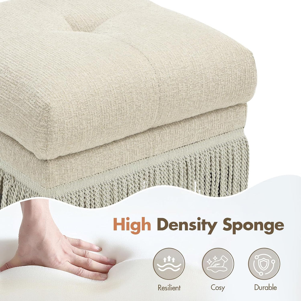Hyfirm Upholstered Ottoman Footstool with Fringe Skirt, 21.5" Square