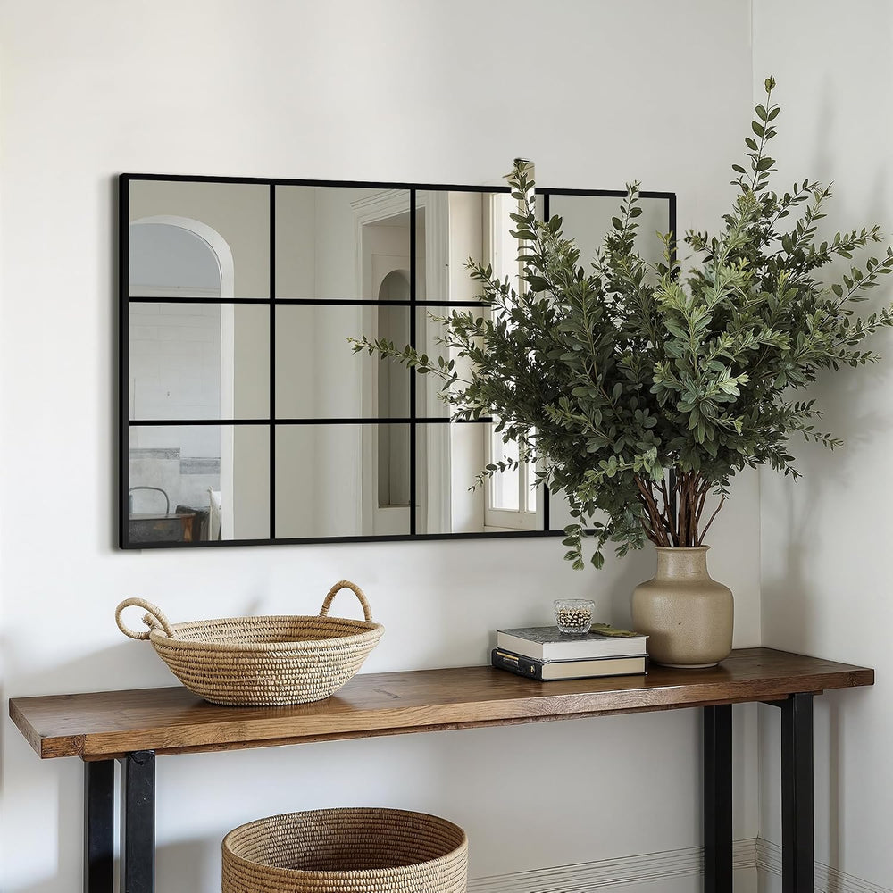 Delma Window Pane Mirror for Wall, 24"x36" Window Mirror Black