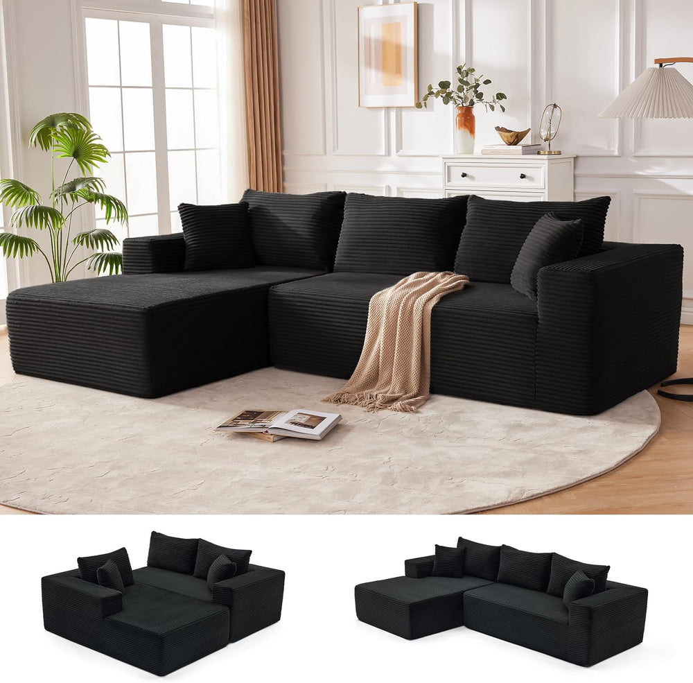 Mangodan 110” Boneless Couch, Cloud Sectional Sofa for Living Room, Black