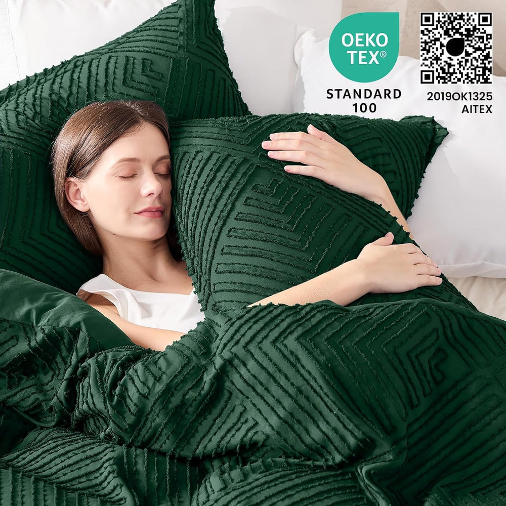 California King Comforter Set, Boho Tufted 3-Piece Bedding Set, Green