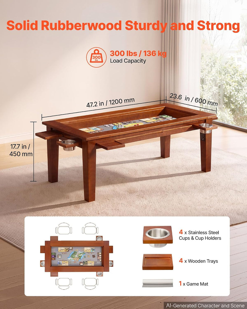 VEVOR Board Game Table 2-in-1 Gaming and Dining Table 47.2 x 23.6 x 17.7 in