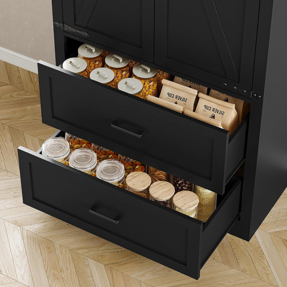 BORNOON Pantry Organizers and Storage Cabinet, 71” Barn Door Black Kitchen Ca...