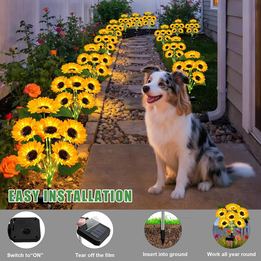 Solar Lights Outdoor Garden Decor,4 Pack with 24 Sunflower Lights,Solar Flowe...