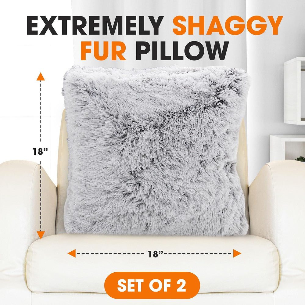 Cheer Collection Throw Pillows for Couch and Bed, Soft Shaggy Throw Pillows w...