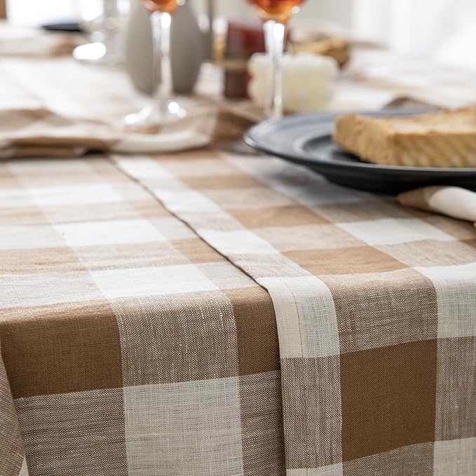 EVERLY 100% Yarn-Dyed Linen Rectangle Tablecloths 60x120Inches for Dining,Buf...