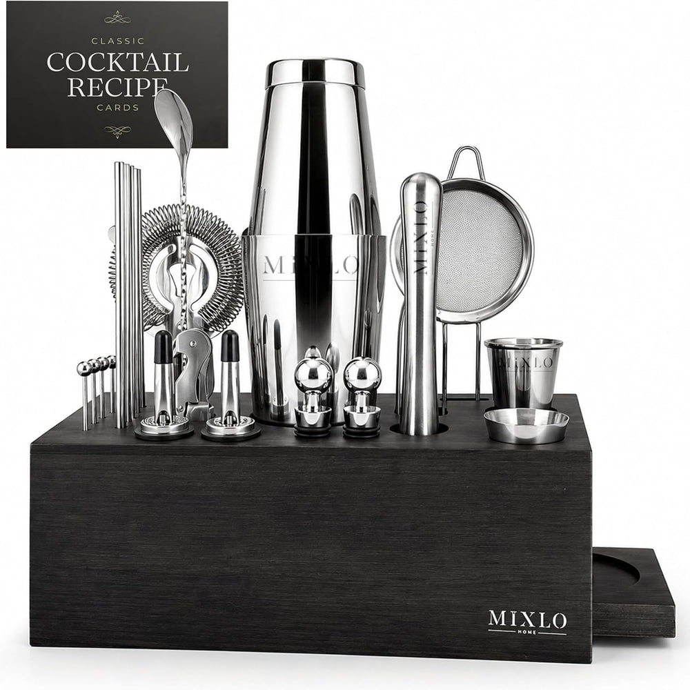 Mixology Bartender Kit - 22Pcs Bar Set Cocktail Shaker Set w Black Bar Cart A...