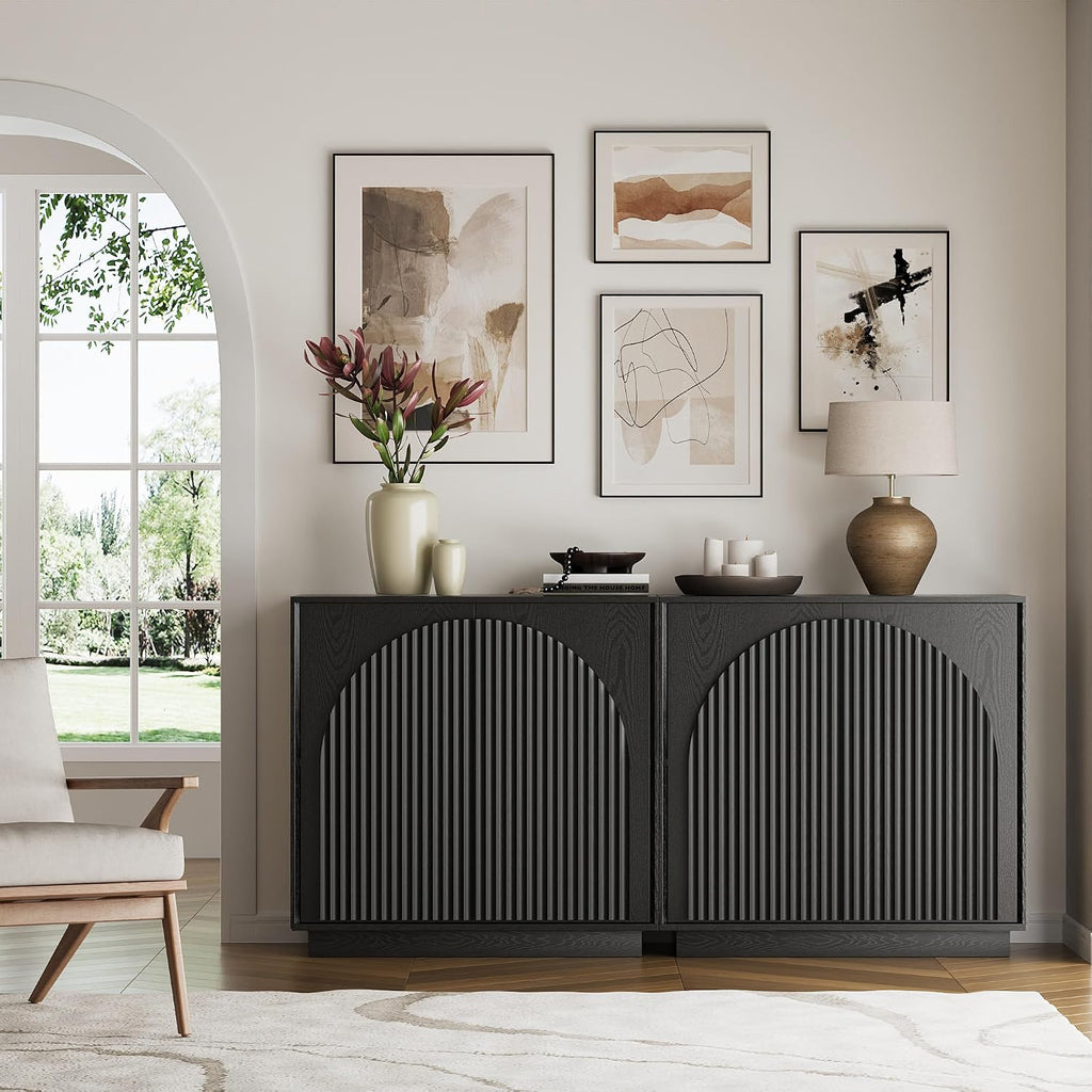 win2win 31.5" Small Buffet Cabinet with Storage, Arched Doors, Black, 1PCS