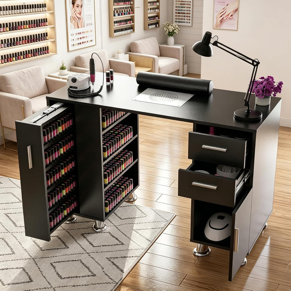 Manicure Table with Dust Collector, Large Storage Nail Desk (Black)