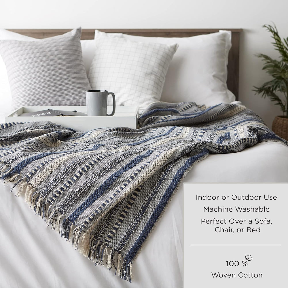 DII Transitional Checked Plaid Woven Throw, 50x60, French Blue