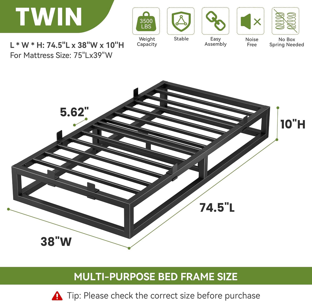 10 Inch Twin Bed Frame,Metal Platform Bedframe Upgrade Heavy Duty Base