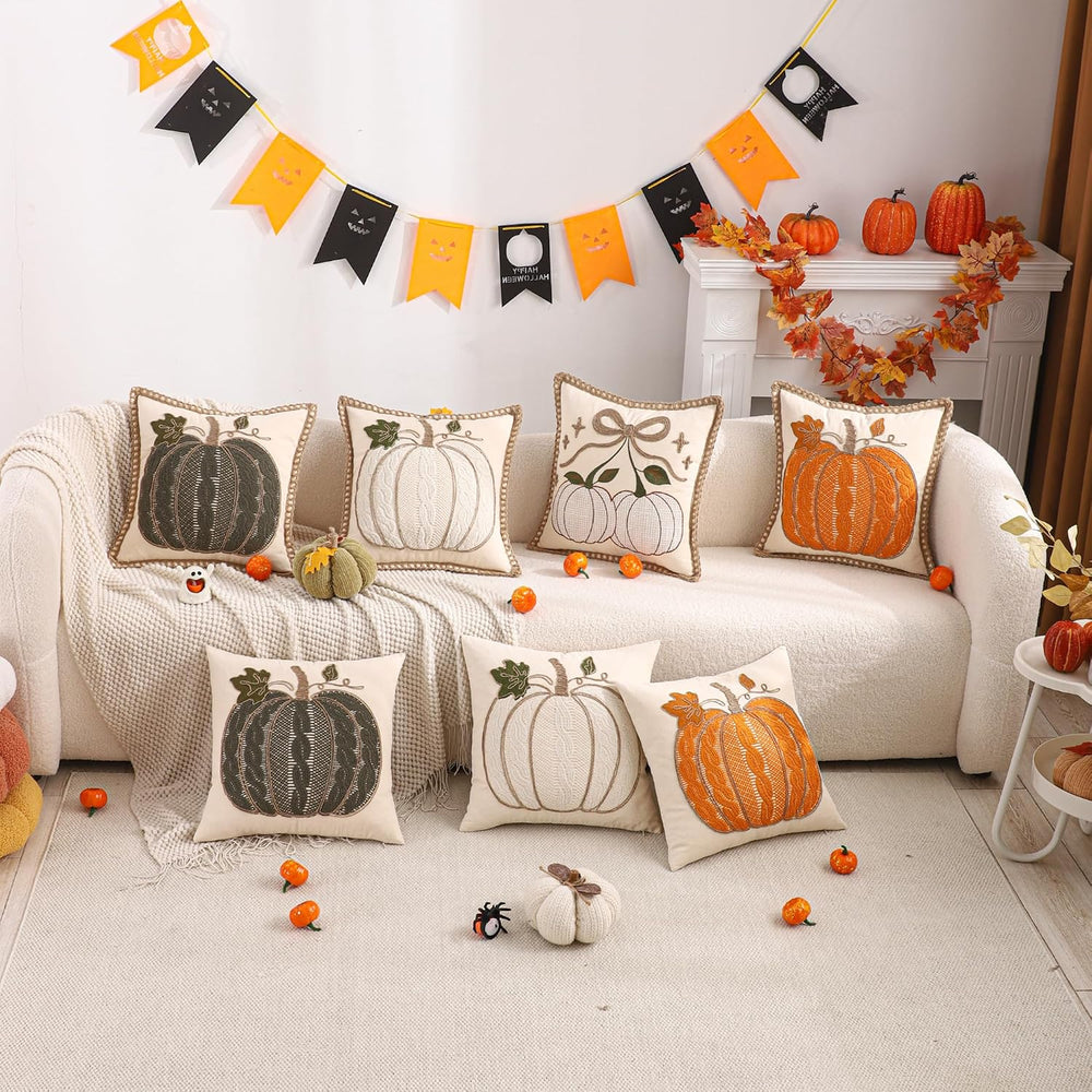 Halloween Green Pumpkin Throw Pillow Covers 18x18 Set of 2