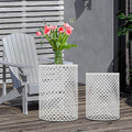 Side Table, Set of 2 Accent Table Decorative Garden Stools for Indoor Outdoor, Bedside Table End Table for Bedroom, Patio, Cafe, Bar, Garden, Nesting, White