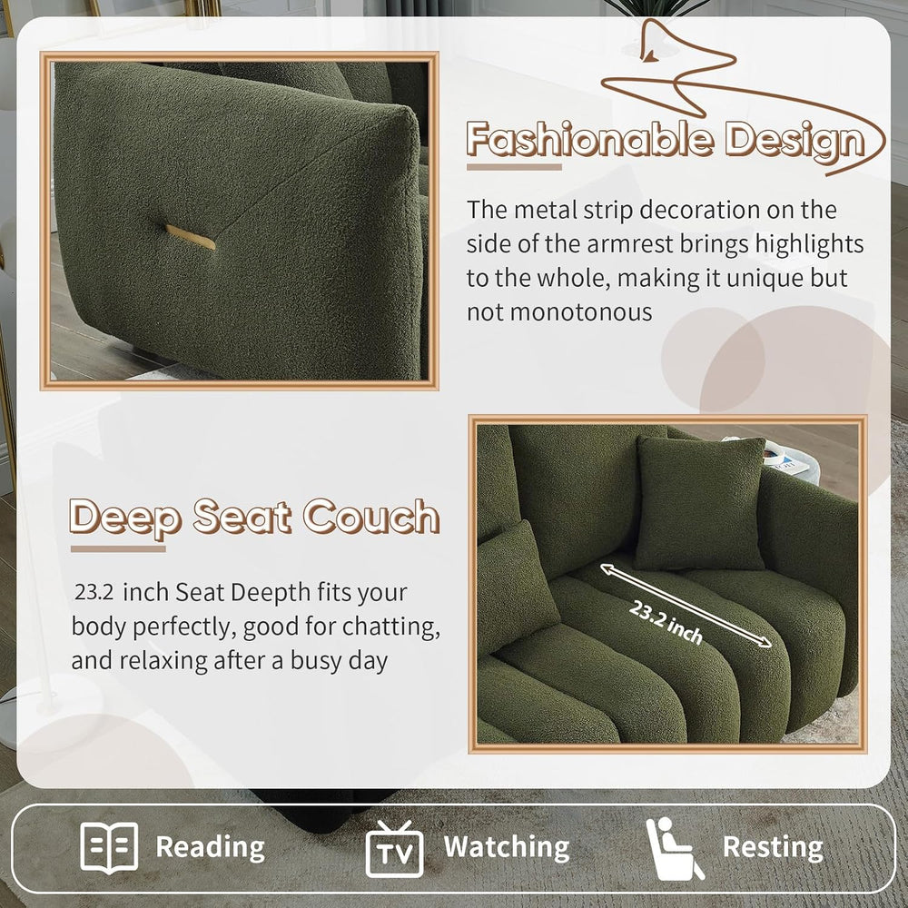 Antetek Set of 3 Teddy Fabric Sofa for Living Room, Modern 2 Units Deep Seat ...