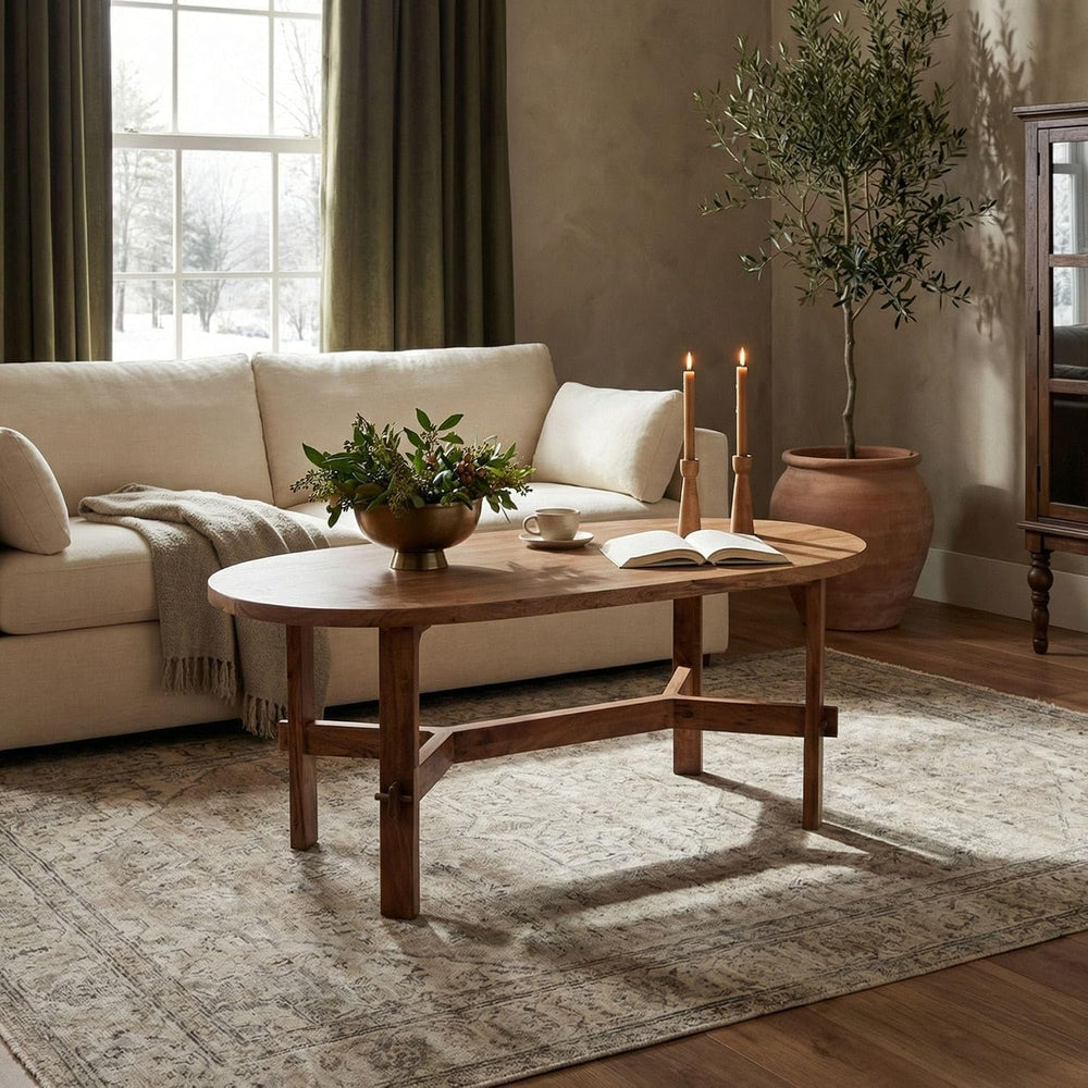 East at Main Celeste 45-Inch Oval Solid Acacia Wood Coffee Table, Brown