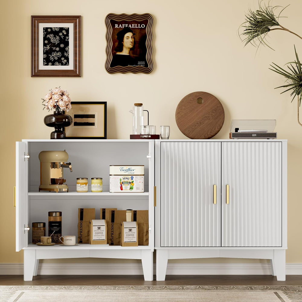 BORNOON Fluted Storage Cabinet with Doors and Adjustable Shelf Sideboard