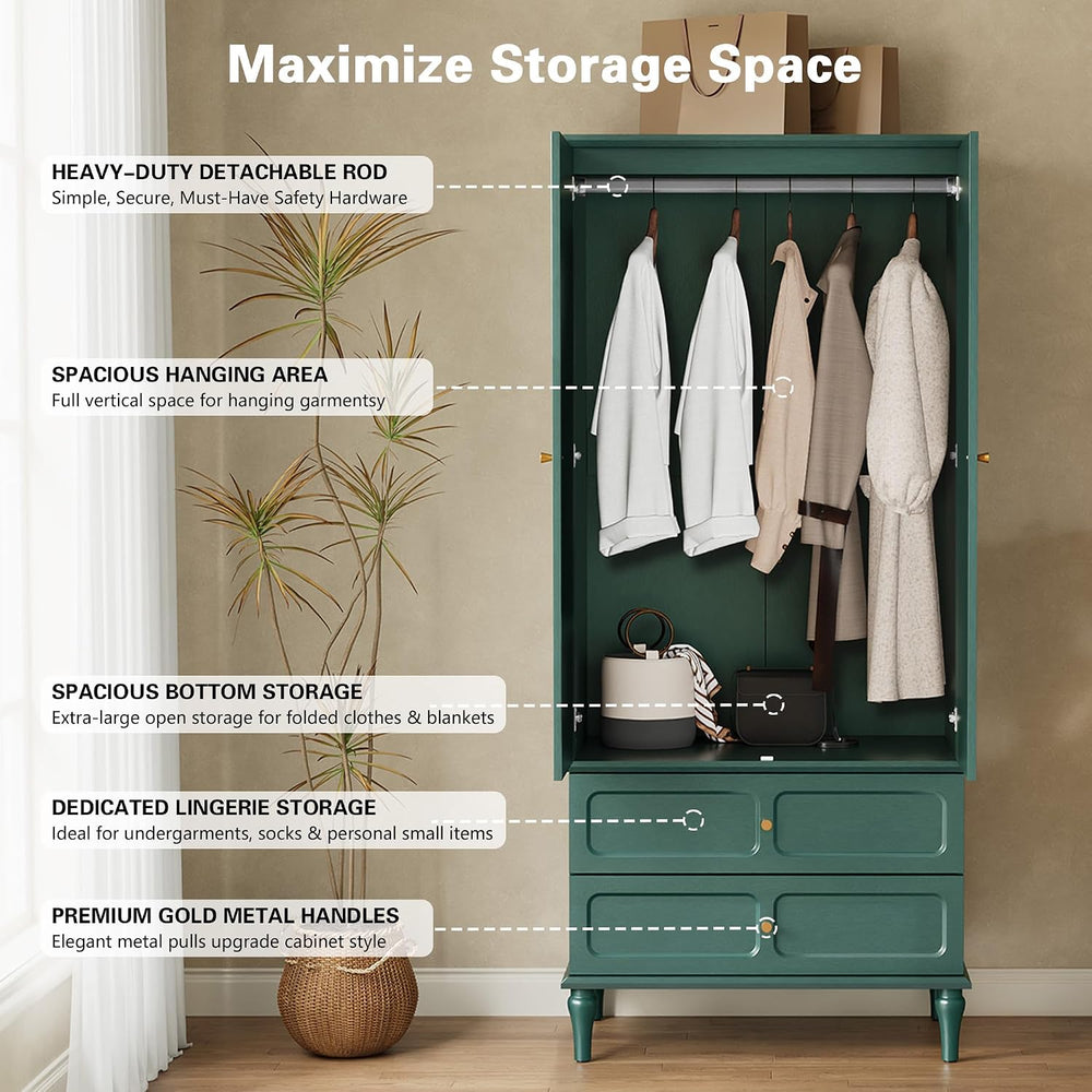 HLR 71" Wardrobe Closet Mid-Century Modern Style,Green