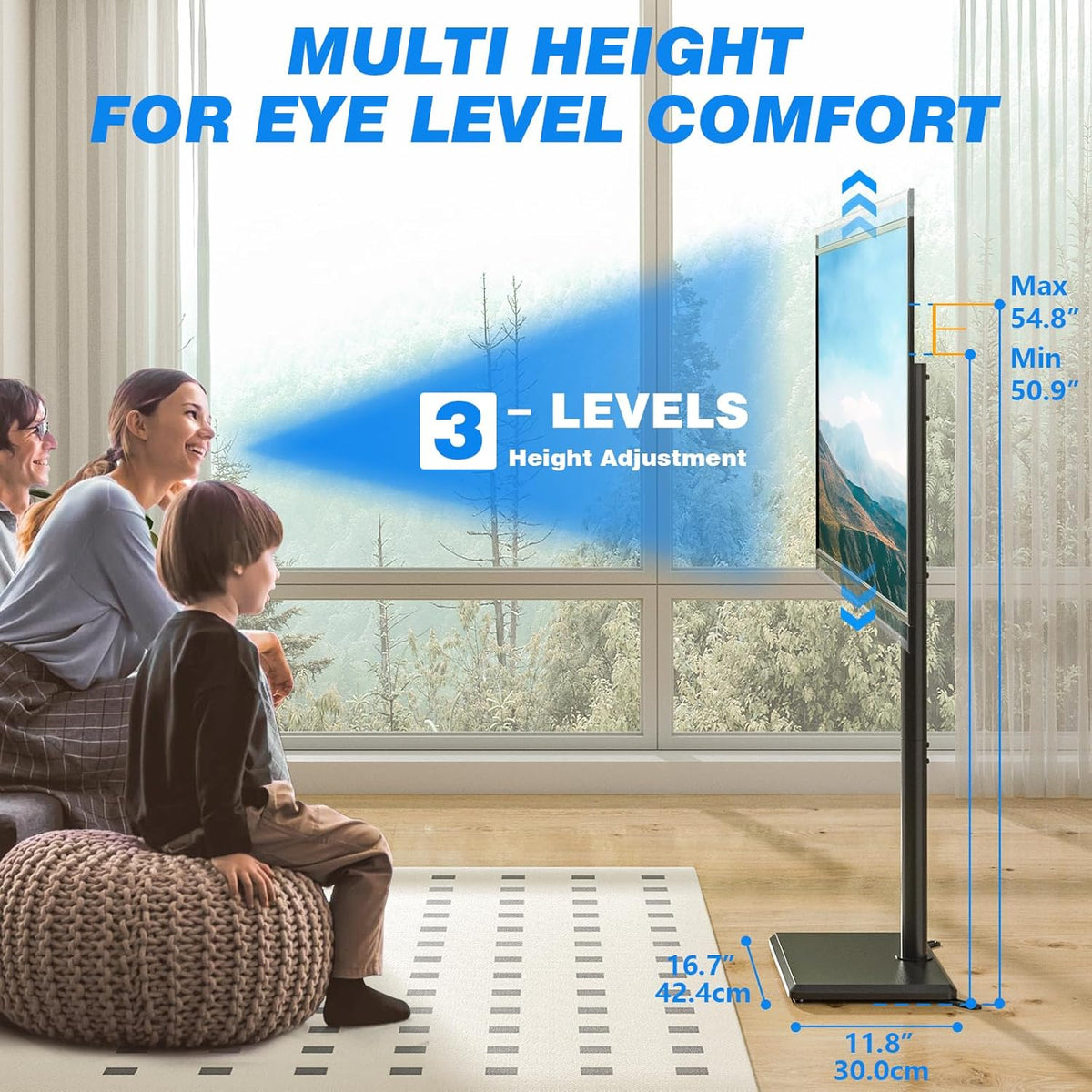 Rfiver Swivel Floor TV Stand for 32-65 Inch Flat Screen TVs | Height Adjustable Mount, Solid Wood Base, Space Saving, Holds 88lbs, Max VESA 400x400mm for Living Room Bedroom Corner