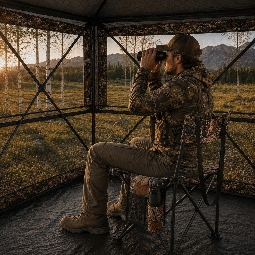 FUNHORUN Portable Folding Hunting Chair with Backrest & Storage Pocket