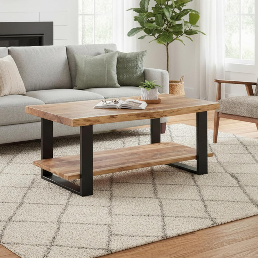 Alaterre Alpine 2-Tier Live Edge Coffee Table, Natural, 42” x 24” x 18”