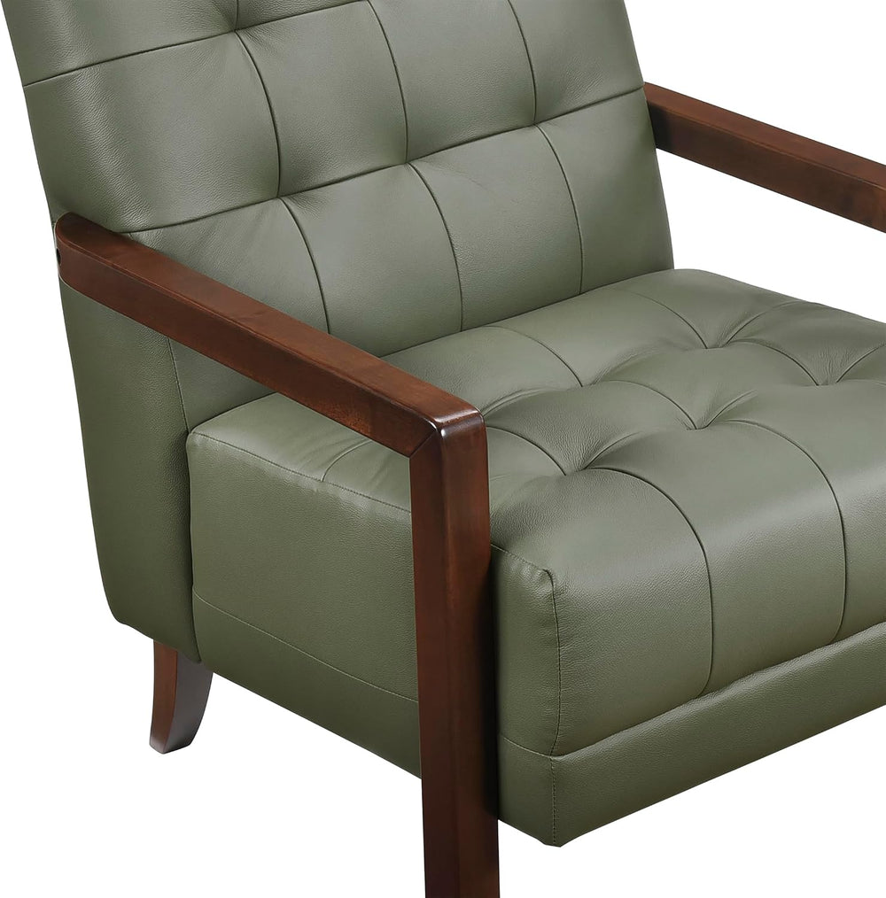 Lexicon Modern Leather Match Accent Chair,Tufted,Solid Wood Arms,Green