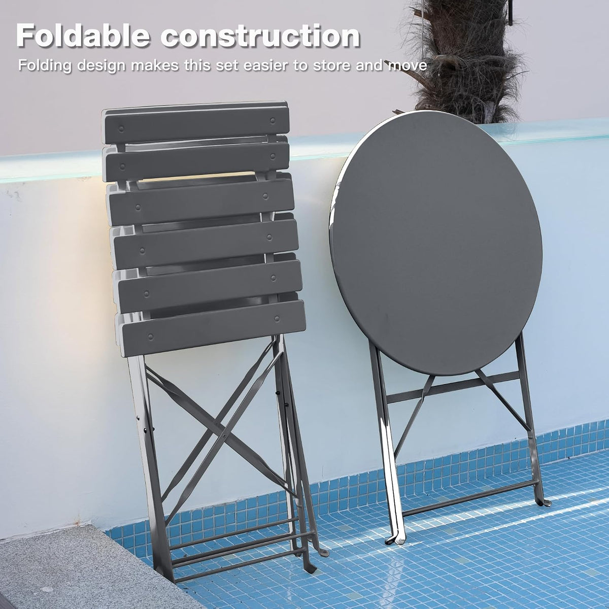 3 Pieces Outdoor Bistro Set, Patio Table and Chairs Set,Grey