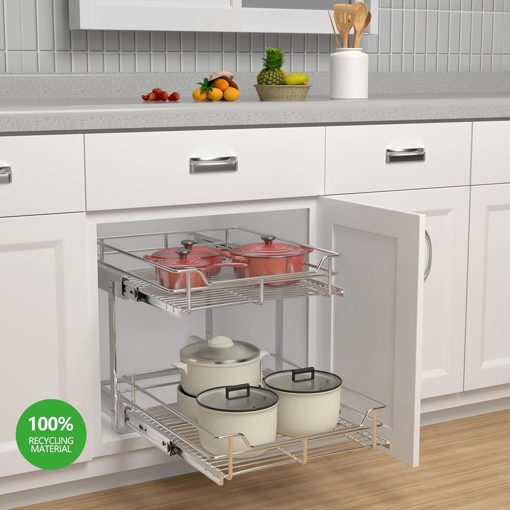JOWBOOW 2-Tier Cabinet Pull Out Shelves, 20" W x 22" D, Chrome