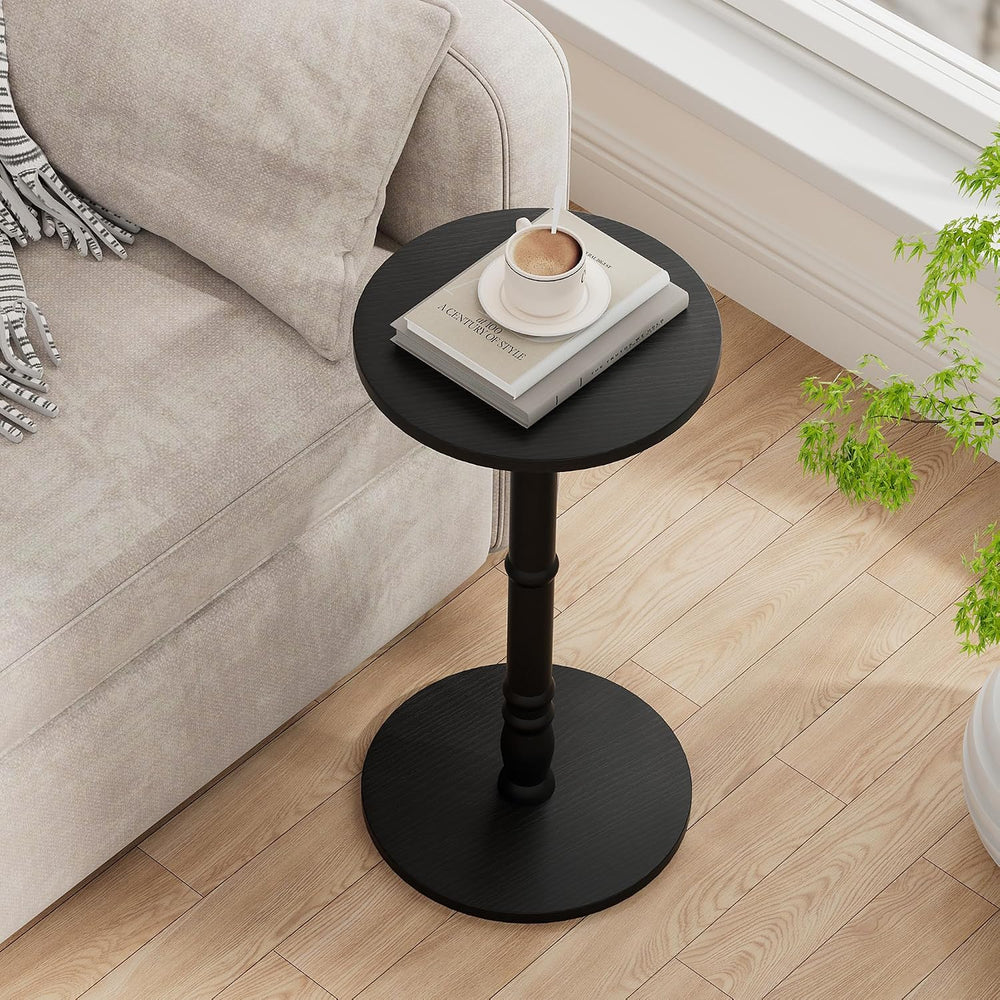 Homleke Round Side Tables Set of 2 with Solid Wood Pillar, Drink Tables