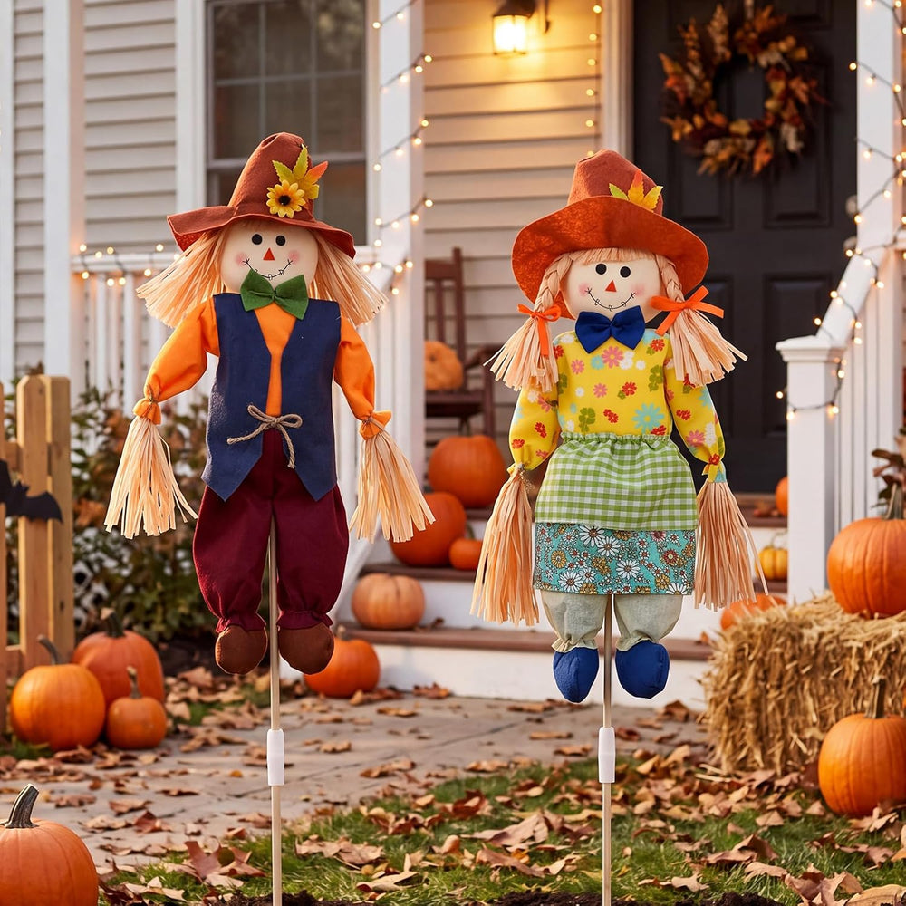Sintuff 2 Pcs 27'' Fall Scarecrow Decorations Harvest Outdoor, Bright