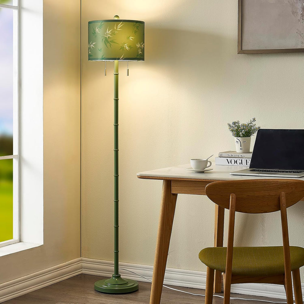 Upgraded 2-Light Mid Century Modern Green Floor Lamp for Living Room