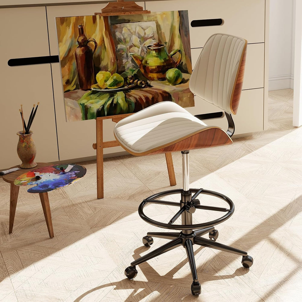 Drafting Chair for Standing Desk, Armless Tall Office Chair with Bentwood Bac...