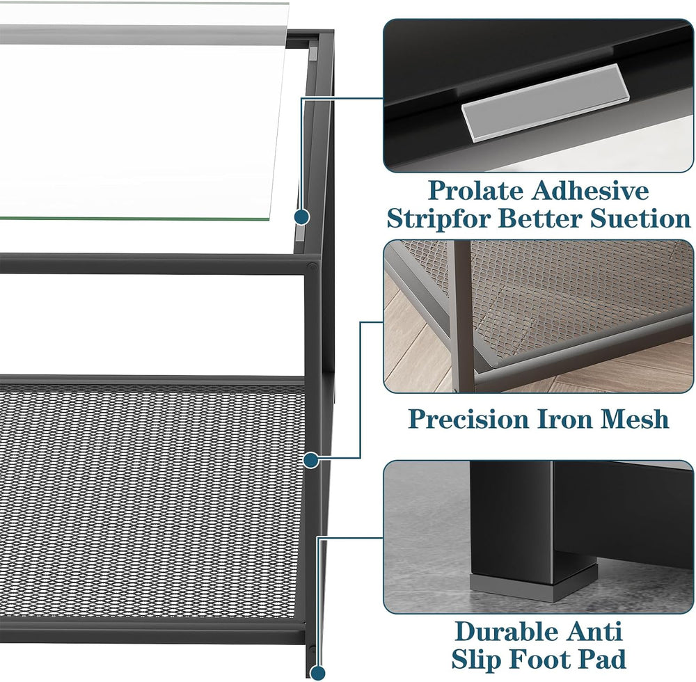 Black Glass Coffee Table, Square Coffee Tables with Storage Shelf, Simple Tea...