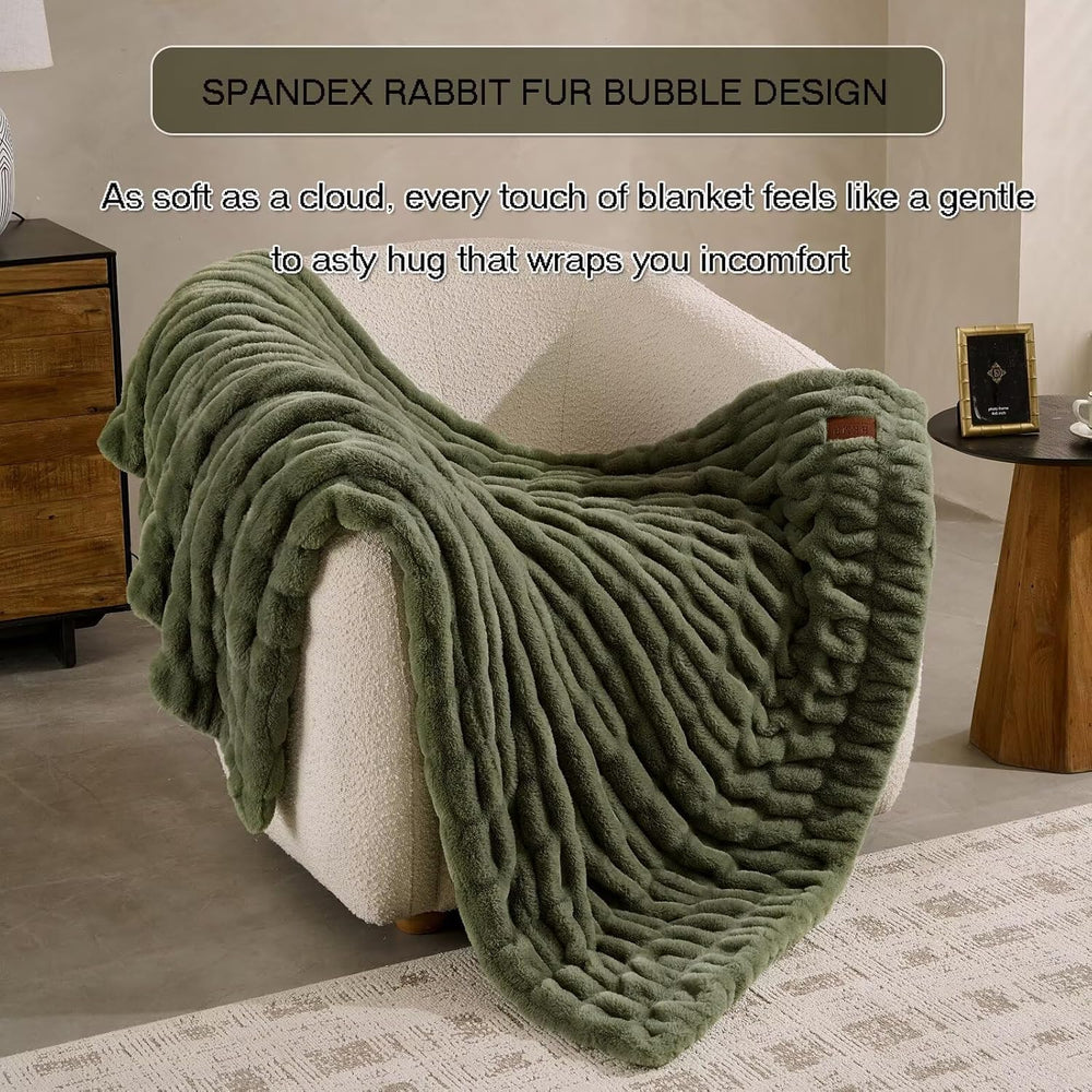 Double Side Faux Fur Throw Blanket,Cozy Soft Fuzzy Fluffy Faux Rabbit Fur Bla...