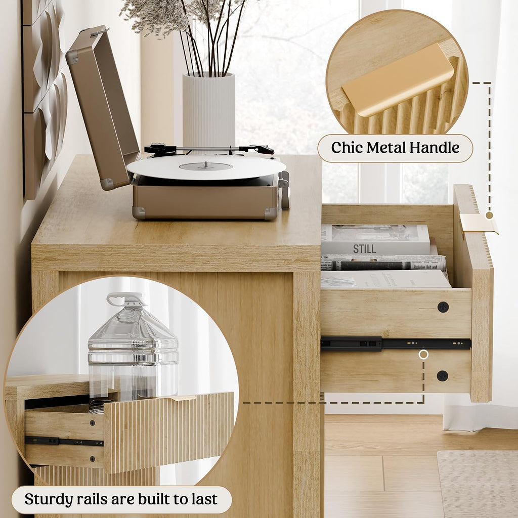 Lulive Fluted Buffet Cabinet for Kitchen, 28.3" Sideboard Cabinet Natural