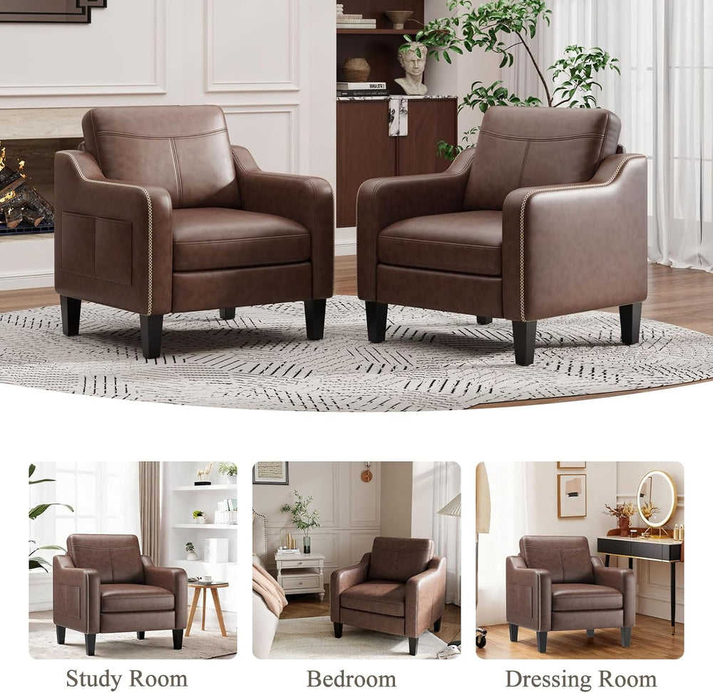 MALOL PU Leather Modern Accent Chair Set of 2, Chocolate Brown