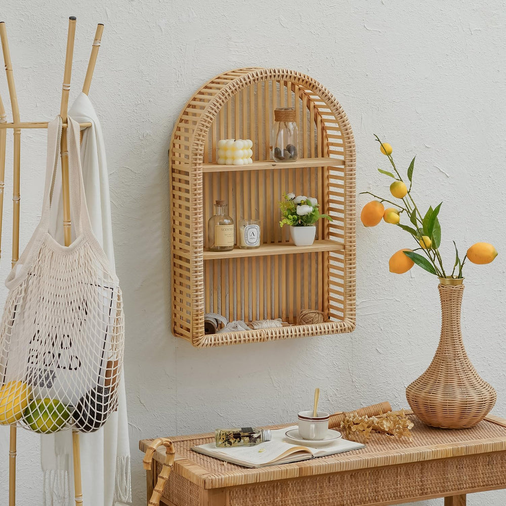 3 Tier Arched Rattan Wall Shelf