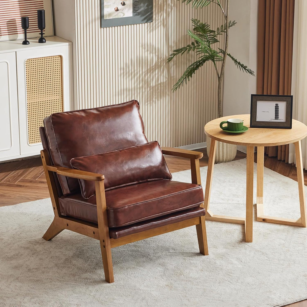 VINGLI Solid Wood Wide Armrests Accent Chair,Upholstered Mid Century Modern C...