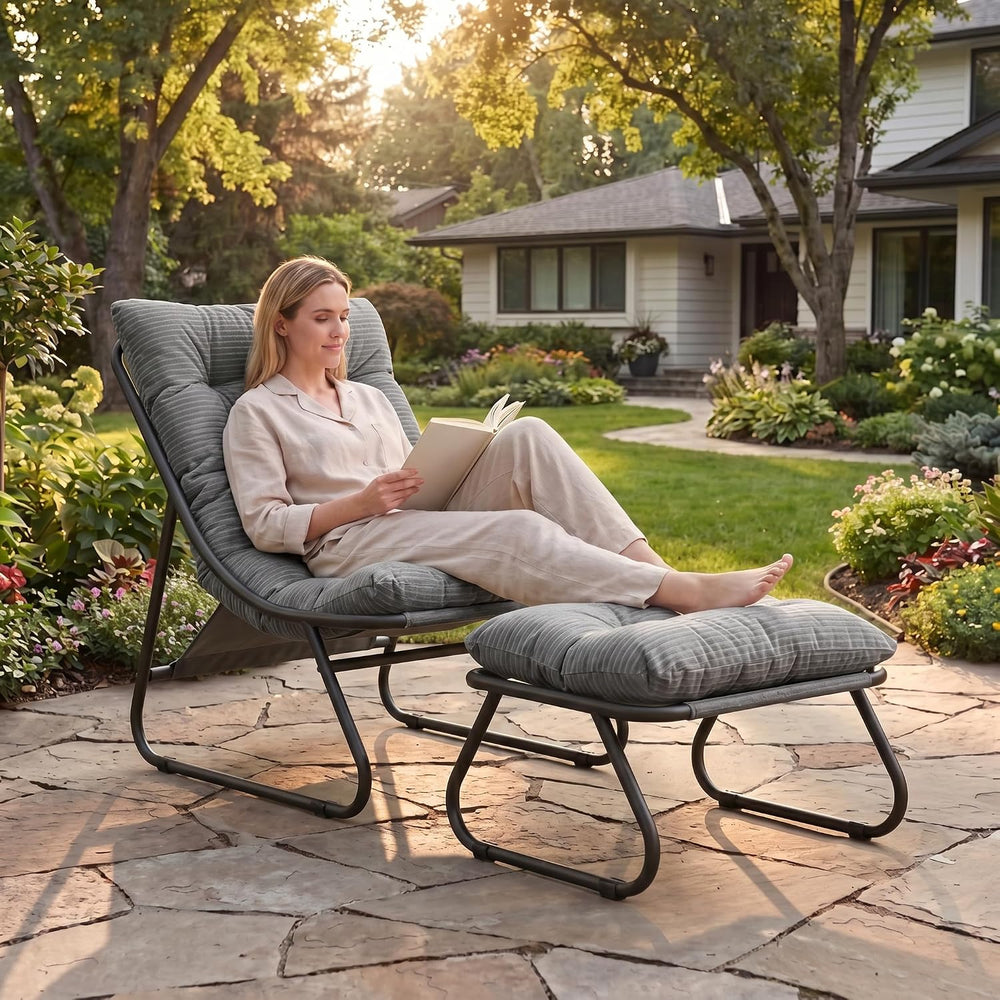Rocking Chair with Ottoman, Modern Metal Frame Outdoor Rocker, Comfy Patio Lo...